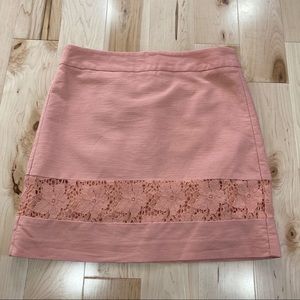 LOFT peach pencil skirt with lace detail